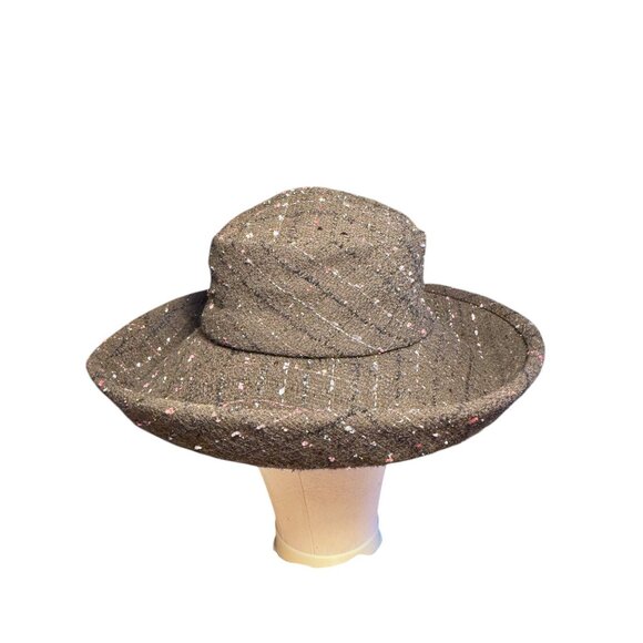 Vintage ML Studio Womens Tweed Brown Wide Brim Hat W/ Speckled Pattern - Picture 3 of 9